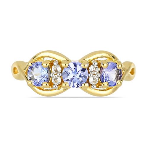 BUY 925 SILVER GOLD PLATED NATURAL TANZANITE GEMSTONE RING